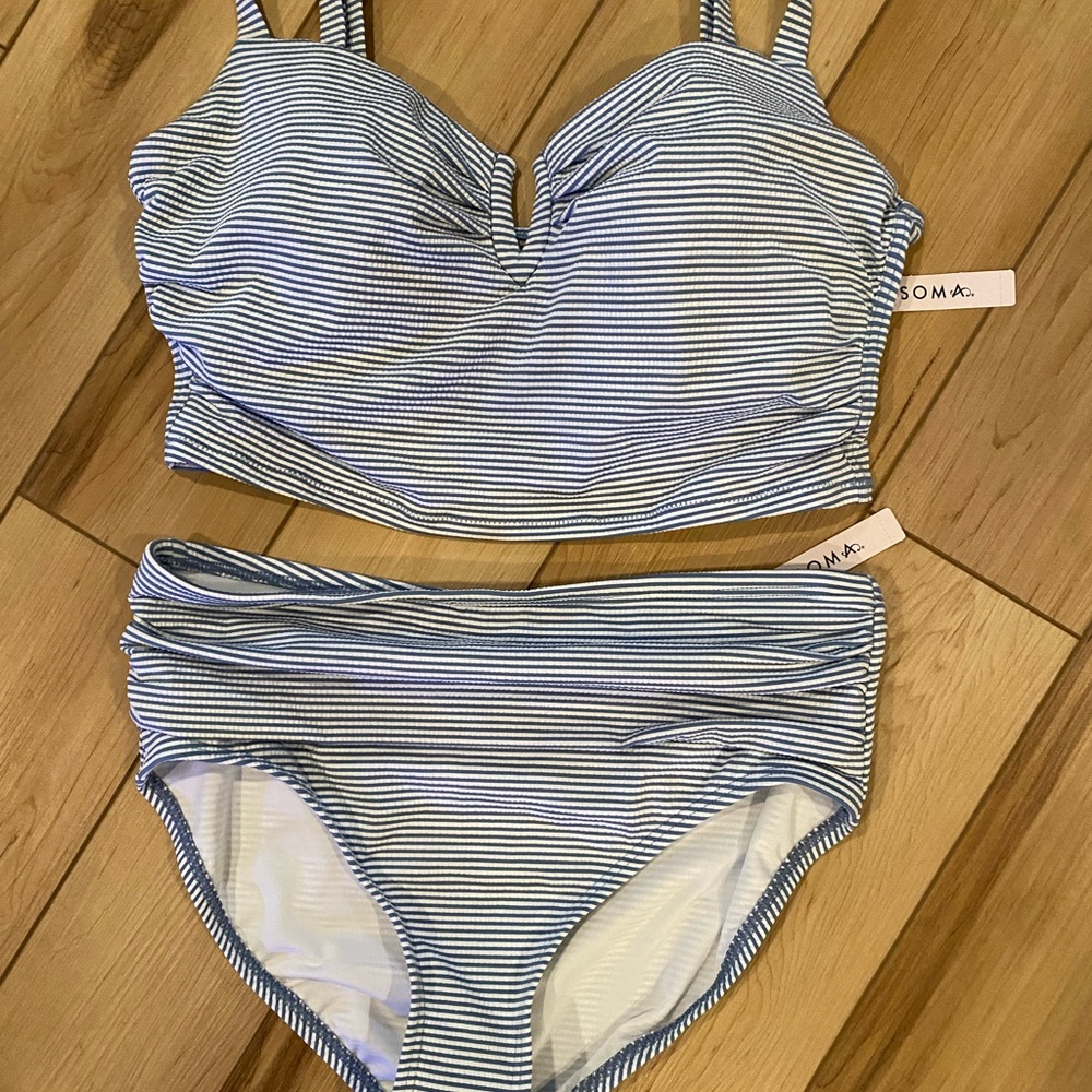 Soma Bikini Large Top Medium Bottom Underwire New With Tags Blue And White